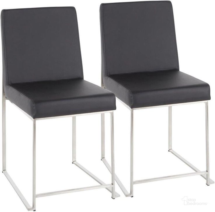 The appearance of High Back Fuji Contemporary Dining Chair In Stainless Steel And Black Faux Leather - Set Of 2 designed by Lumisource in the modern / contemporary interior design. This stainless steel piece of furniture  was selected by 1StopBedrooms from Fuji Collection to add a touch of cosiness and style into your home. Sku: DC-HBFUJI SSBK2. Product Type: Dining Chair. Material: PU. Image1