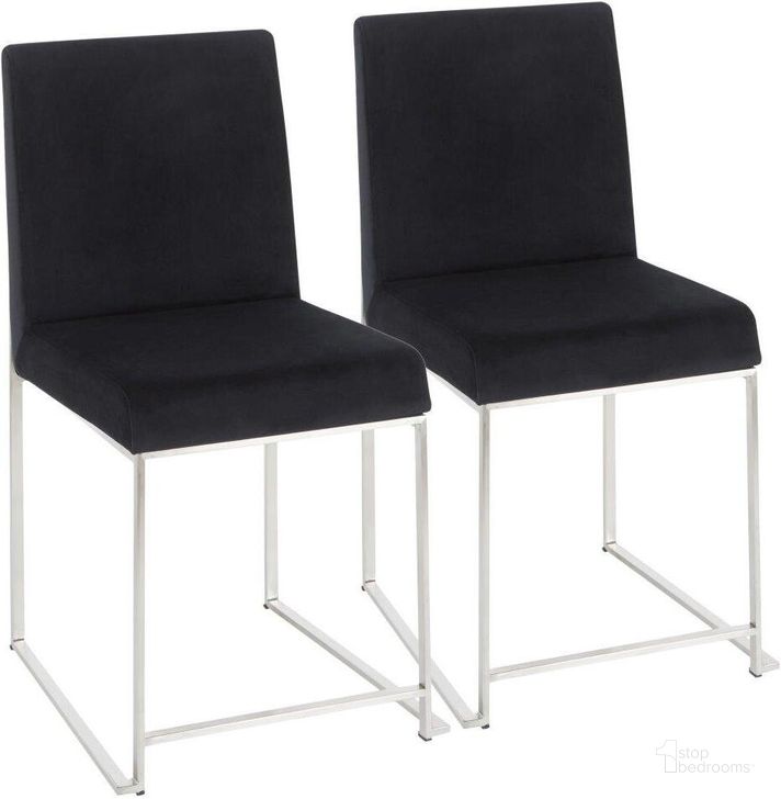 The appearance of High Back Fuji Contemporary Dining Chair In Stainless Steel And Black Velvet - Set Of 2 designed by Lumisource in the modern / contemporary interior design. This stainless steel piece of furniture  was selected by 1StopBedrooms from Fuji Collection to add a touch of cosiness and style into your home. Sku: DC-HBFUJI SSVBK2. Product Type: Dining Chair. Material: Velvet. Image1