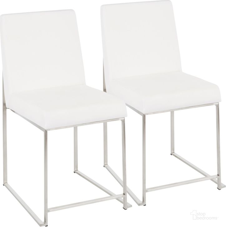 The appearance of High Back Fuji Contemporary Dining Chair In Stainless Steel And White Velvet - Set Of 2 designed by Lumisource in the modern / contemporary interior design. This white piece of furniture  was selected by 1StopBedrooms from Fuji Collection to add a touch of cosiness and style into your home. Sku: DC-HBFUJI SSVW2. Product Type: Dining Chair. Material: Velvet. Image1