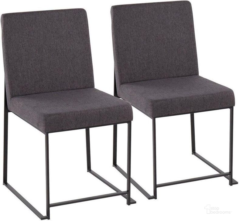 The appearance of High Back Fuji Dining Chair Set of 2 in Black Steel and Charcoal Fabric designed by Lumisource in the modern / contemporary interior design. This charcoal piece of furniture  was selected by 1StopBedrooms from Fuji Collection to add a touch of cosiness and style into your home. Sku: DC-HBFUJI BKCHAR2. Product Type: Dining Chair. Material: Stainless Steel. Image1