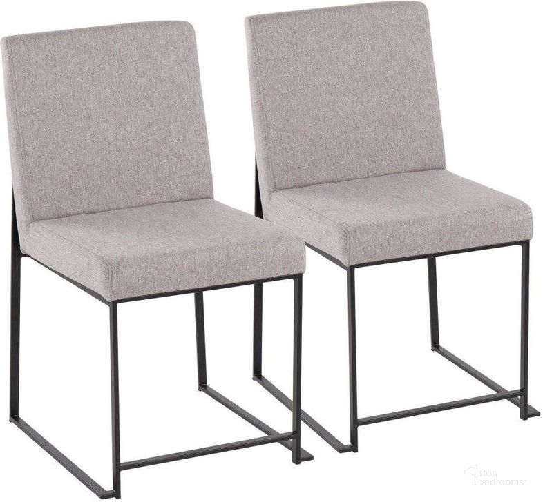 The appearance of High Back Fuji Dining Chair Set of 2 in Black Steel and Light Grey Fabric designed by Lumisource in the modern / contemporary interior design. This light grey piece of furniture  was selected by 1StopBedrooms from Fuji Collection to add a touch of cosiness and style into your home. Sku: DC-HBFUJI BKLGY2. Product Type: Dining Chair. Material: Stainless Steel. Image1