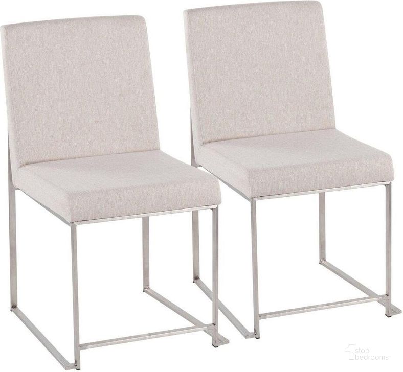 The appearance of High Back Fuji Dining Chair Set of 2 in Brushed Stainless Steel and Beige Fabric designed by Lumisource in the modern / contemporary interior design. This beige piece of furniture  was selected by 1StopBedrooms from Fuji Collection to add a touch of cosiness and style into your home. Sku: DC-HBFUJI SSBG2. Product Type: Dining Chair. Material: Stainless Steel. Image1