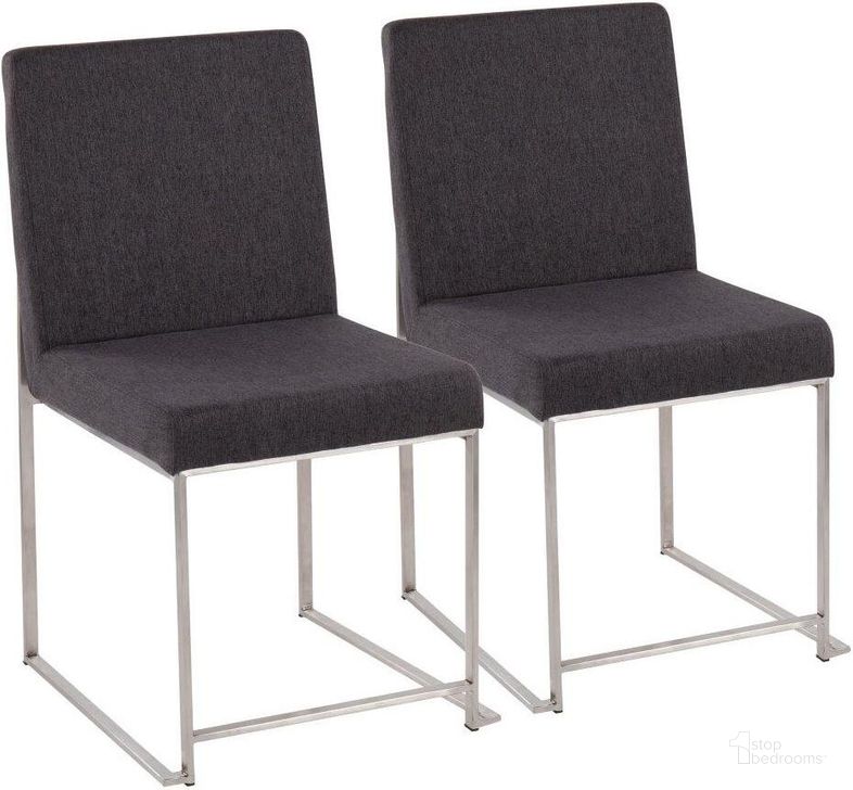 The appearance of High Back Fuji Dining Chair Set of 2 in Brushed Stainless Steel and Charcoal Fabric designed by Lumisource in the modern / contemporary interior design. This charcoal piece of furniture  was selected by 1StopBedrooms from Fuji Collection to add a touch of cosiness and style into your home. Sku: DC-HBFUJI SSCHAR2. Product Type: Dining Chair. Material: Stainless Steel. Image1