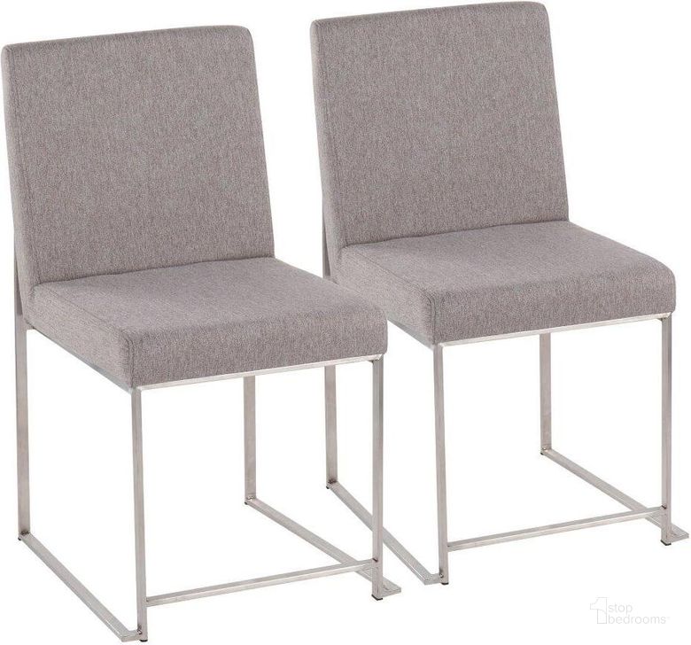 The appearance of High Back Fuji Dining Chair Set of 2 in Brushed Stainless Steel and Light Grey Fabric designed by Lumisource in the modern / contemporary interior design. This light grey piece of furniture  was selected by 1StopBedrooms from Fuji Collection to add a touch of cosiness and style into your home. Sku: DC-HBFUJI SSLGY2. Product Type: Dining Chair. Material: Stainless Steel. Image1