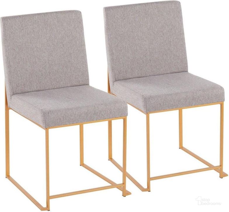 The appearance of High Back Fuji Dining Chair Set of 2 in Gold and Light Grey Fabric designed by Lumisource in the modern / contemporary interior design. This light grey piece of furniture  was selected by 1StopBedrooms from Fuji Collection to add a touch of cosiness and style into your home. Sku: DC-HBFUJI AULGY2. Product Type: Dining Chair. Material: Stainless Steel. Image1
