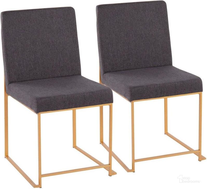 The appearance of High Back Fuji Dining Chair Set of 2 in Gold Steel and Charcoal Fabric designed by Lumisource in the modern / contemporary interior design. This charcoal piece of furniture  was selected by 1StopBedrooms from Fuji Collection to add a touch of cosiness and style into your home. Sku: DC-HBFUJI AUCHAR2. Product Type: Dining Chair. Material: Stainless Steel. Image1