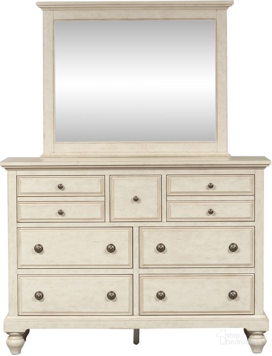 The appearance of High Country Dresser And Mirror In White designed by Liberty in the country / farmhouse interior design. This white piece of furniture  was selected by 1StopBedrooms from High Country Collection to add a touch of cosiness and style into your home. Sku: 697-BR31;697-BR51. Product Type: Dresser and Mirror. Material: Solid Pine. Image1