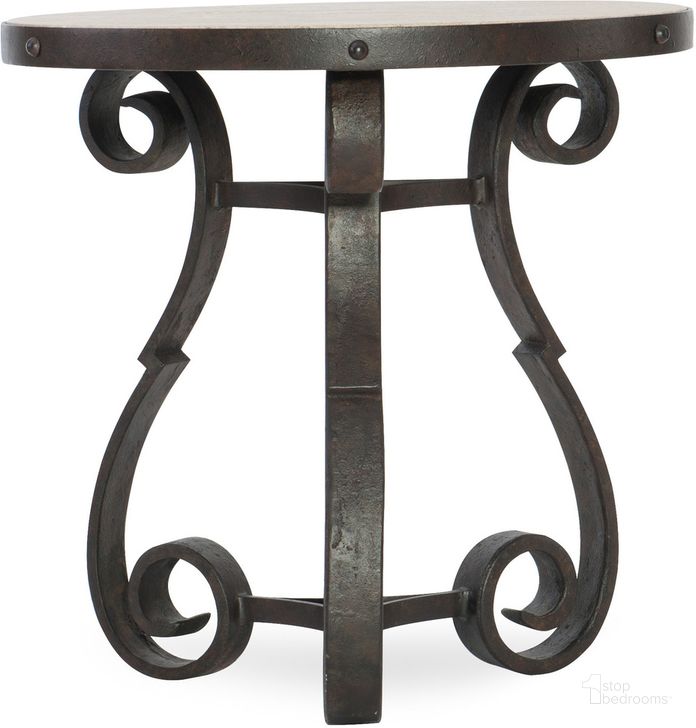 The appearance of Hill Country Luckenbach Metal and Stone End Table designed by Hooker in the traditional interior design. This brown piece of furniture  was selected by 1StopBedrooms from Hill Country Collection to add a touch of cosiness and style into your home. Sku: 5960-80113-MTL. Product Type: End Table. Material: Iron. Image1