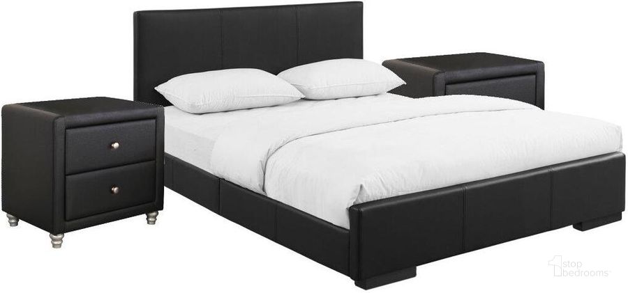 The appearance of Hindes Upholstered King Platform Bed In Black With 2 Nightstands designed by Camden Isle Furniture in the modern / contemporary interior design. This black piece of furniture  was selected by 1StopBedrooms from Hindes Collection to add a touch of cosiness and style into your home. Sku: 86362. Bed Type: Platform Bed. Product Type: Platform Bed. Bed Size: King. Image1