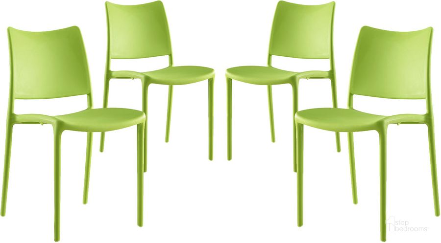The appearance of Hipster Green Dining Side Chair Set of 4 EEI-2425-GRN-SET designed by Modway in the modern / contemporary interior design. This green piece of furniture  was selected by 1StopBedrooms from Hipster Collection to add a touch of cosiness and style into your home. Sku: EEI-2425-GRN-SET. Material: Polypropylene. Product Type: Side Chair. Image1