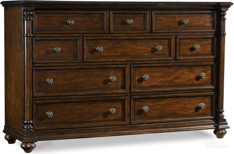 The appearance of Leesburg Brown Dresser designed by Hooker in the traditional interior design. This brown piece of furniture  was selected by 1StopBedrooms from Leesburg Collection to add a touch of cosiness and style into your home. Sku: 5381-90002. Material: Wood. Product Type: Dresser. Image1