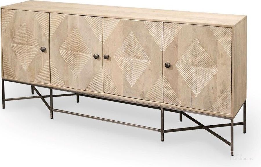 The appearance of Hogarth Iii Brown Solid Wood Frame Gold Metal Base 4 Cabinet Door Sideboard designed by Mercana in the modern / contemporary interior design. This brown piece of furniture  was selected by 1StopBedrooms from Hogarth Collection to add a touch of cosiness and style into your home. Sku: 68515. Material: Wood. Product Type: Sideboard. Image1