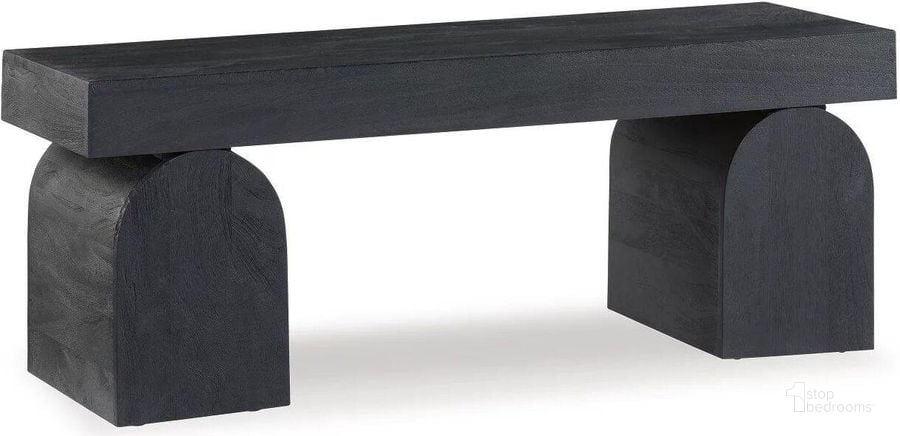 The appearance of Holgrove Accent Bench In Black designed by Signature Design by Ashley in the modern / contemporary interior design. This black piece of furniture  was selected by 1StopBedrooms from Holgrove Collection to add a touch of cosiness and style into your home. Sku: A3000683. Material: Wood. Product Type: Bench. Image1
