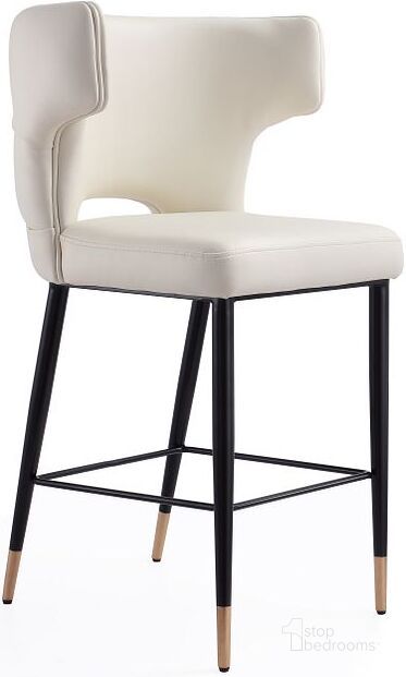 The appearance of Holguin 37 Inch Counter Stool With Tufted Back Buttons In Cream designed by Manhattan Comfort in the transitional interior design. This cream piece of furniture  was selected by 1StopBedrooms from Holguin Collection to add a touch of cosiness and style into your home. Sku: CS004-CR. Material: Wood. Product Type: Barstool. Image1