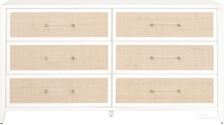 The appearance of Holland Matte White And Natural Brushed Brass Double Dresser designed by Essentials For Living in the modern / contemporary interior design. This white beige piece of furniture  was selected by 1StopBedrooms from Traditions Collection to add a touch of cosiness and style into your home. Sku: 6148.WHT/NAT. Product Type: Dresser. Material: Rattan. Image1