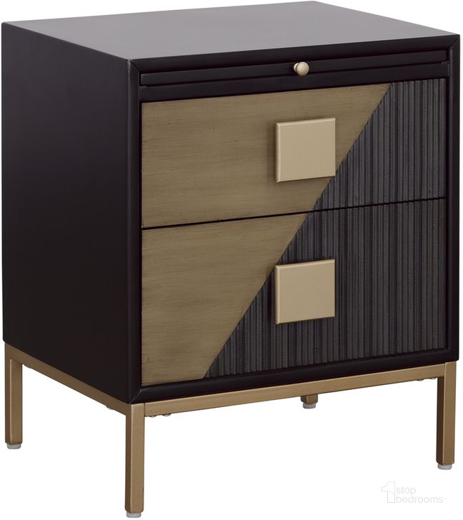 The appearance of Holland Transitional Two Drawer Chairside With Pullout Shelf designed by Coast to Coast in the transitional interior design. This black piece of furniture  was selected by 1StopBedrooms from Holland Collection to add a touch of cosiness and style into your home. Sku: 90349. Product Type: Chest. Material: MDF. Image1