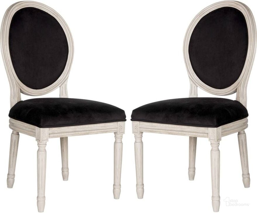 The appearance of Holloway Black and Rustic Grey Brasserie Velvet Oval Side Chair Set of 2 designed by Safavieh in the country / farmhouse interior design. This black piece of furniture  was selected by 1StopBedrooms from Holloway Collection to add a touch of cosiness and style into your home. Sku: FOX6228L-SET2. Material: Wood. Product Type: Dining Chair. Image1