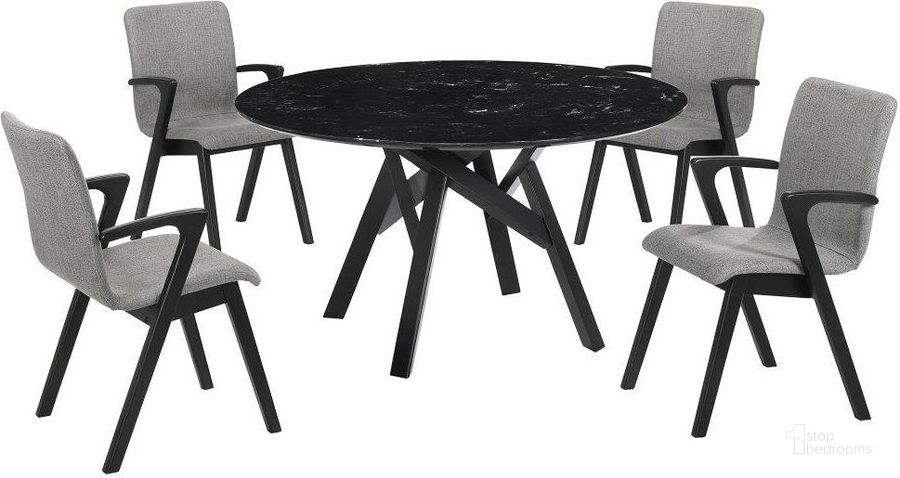 The appearance of Holloway Drive Black Dining Room Set 0qb24412834 designed by Luxe Linea in the modern / contemporary interior design. This black/grey piece of furniture  was selected by 1StopBedrooms from Holloway Drive Collection to add a touch of cosiness and style into your home. Sku: LCVEDIBLKBX1;LCVEDIBLKBX2;LCVRSIGRBL;LCVRSIGRBL. Material: Marble. Product Type: Dining Room Set. Image1