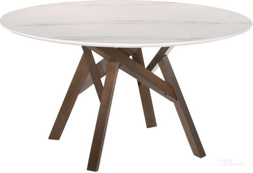 The appearance of Holloway Drive White Dining Table designed by Luxe Linea in the transitional interior design. This walnut piece of furniture  was selected by 1StopBedrooms from Holloway Drive Collection to add a touch of cosiness and style into your home. Sku: LCVEDIWHTOP;LCVEDIWABASE. Table Base Style: Pedestal. Table Top Shape: Round. Material: Marble. Product Type: Dining Table. Size: 54". Image1