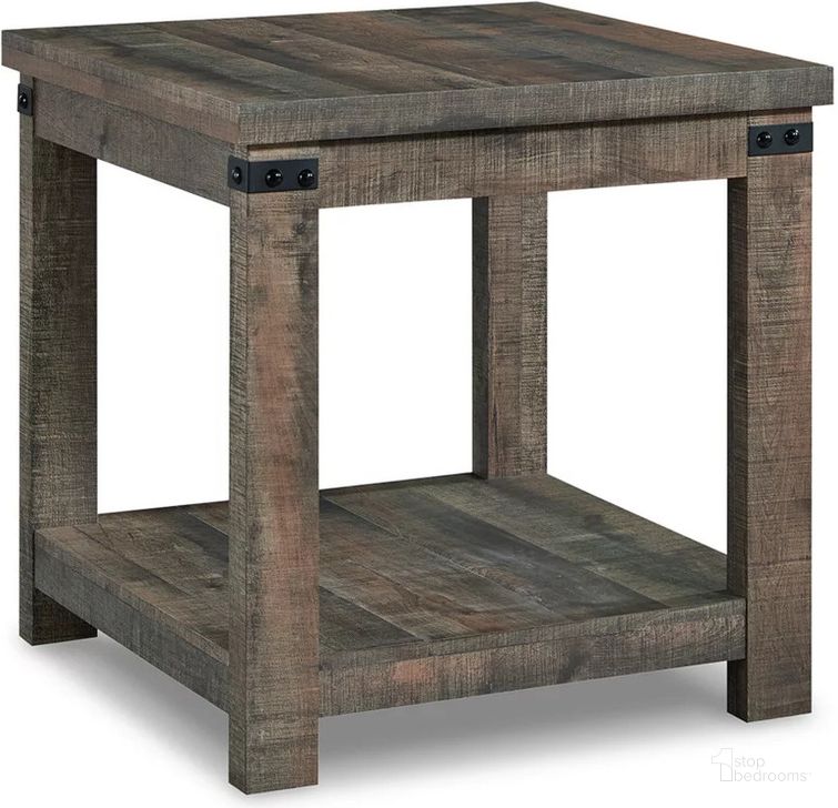 The appearance of Hollum Rustic Brown Square End Table designed by Signature Design by Ashley in the transitional interior design. This rustic brown piece of furniture  was selected by 1StopBedrooms from Hollum Collection to add a touch of cosiness and style into your home. Sku: T466-2. Material: Wood. Product Type: End Table. Image1
