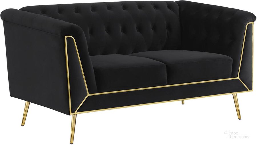 The appearance of Holly Tuxedo Arm Tufted Back Loveseat In Black designed by Coaster in the glam interior design. This black piece of furniture  was selected by 1StopBedrooms from Holly Collection to add a touch of cosiness and style into your home. Sku: 508442. Material: Upholstered. Product Type: Loveseat. Image1