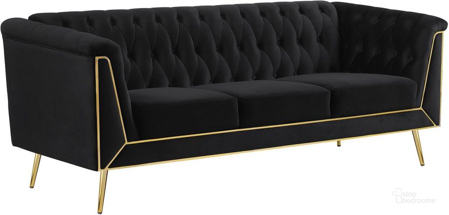 The appearance of Holly Tuxedo Arm Tufted Back Sofa In Black designed by Coaster in the glam interior design. This black piece of furniture  was selected by 1StopBedrooms from Holly Collection to add a touch of cosiness and style into your home. Sku: 508441. Material: Upholstered. Product Type: Sofa. Image1