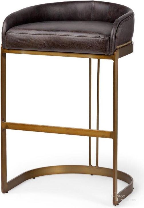 The appearance of Hollyfield Black Leather Seat Gold Metal Base Stool designed by Mercana in the modern / contemporary interior design. This black piece of furniture  was selected by 1StopBedrooms from Hollyfield Collection to add a touch of cosiness and style into your home. Sku: 67080. Material: Metal. Product Type: Barstool. Image1