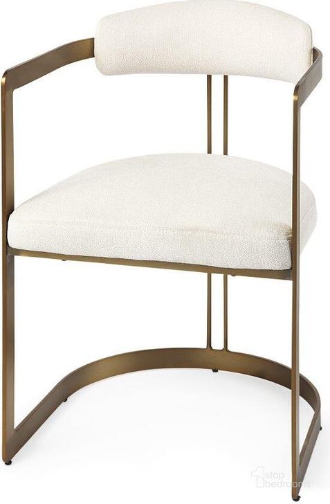 The appearance of Hollyfield Cream Fabric Seat With Gold Iron Frame Dining Chair Set of 2 designed by Mercana in the country / farmhouse interior design. This cream piece of furniture  was selected by 1StopBedrooms from Hollyfield Collection to add a touch of cosiness and style into your home. Sku: 69451. Material: Metal. Product Type: Dining Chair. Image1