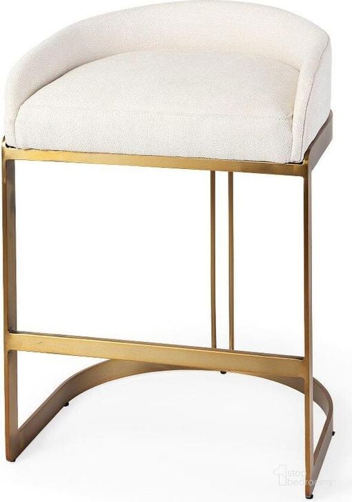 The appearance of Hollyfield Cream Fabric Seat With Gold Metal Base Counter Stool designed by Mercana in the modern / contemporary interior design. This cream piece of furniture  was selected by 1StopBedrooms from Hollyfield Collection to add a touch of cosiness and style into your home. Sku: 69452. Material: Metal. Product Type: Barstool. Image1