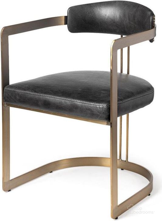 The appearance of Hollyfield Ii Black Leather Seat Gold Iron Frame Dining Chair Set of 2 designed by Mercana in the modern / contemporary interior design. This black and gold piece of furniture  was selected by 1StopBedrooms from Hollyfield Collection to add a touch of cosiness and style into your home. Sku: 50414. Material: Metal. Product Type: Dining Chair. Image1