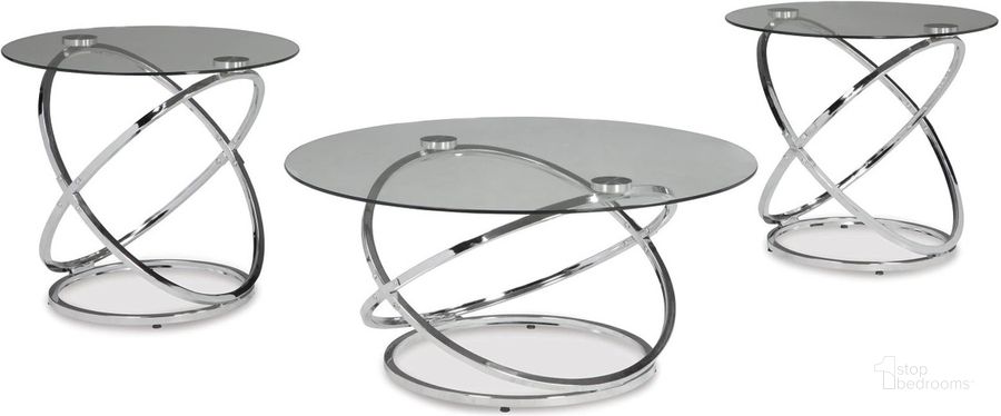 The appearance of Hollynyx Chrome 3 Pcs Occasional Table Set designed by Signature Design by Ashley in the modern / contemporary interior design. This chrome piece of furniture  was selected by 1StopBedrooms from Hollynyx Collection to add a touch of cosiness and style into your home. Sku: T270-13. Material: Glass. Product Type: Occasional Table Set. Image1