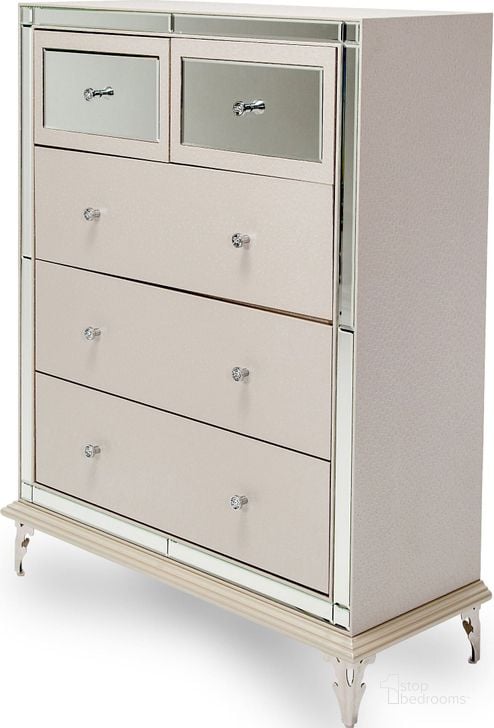 The appearance of Hollywood Loft Frost 5 Drawer Chest designed by AICO in the traditional interior design. This off white piece of furniture  was selected by 1StopBedrooms from Hollywood Loft Collection to add a touch of cosiness and style into your home. Sku: 9001670-104. Product Type: Chest.