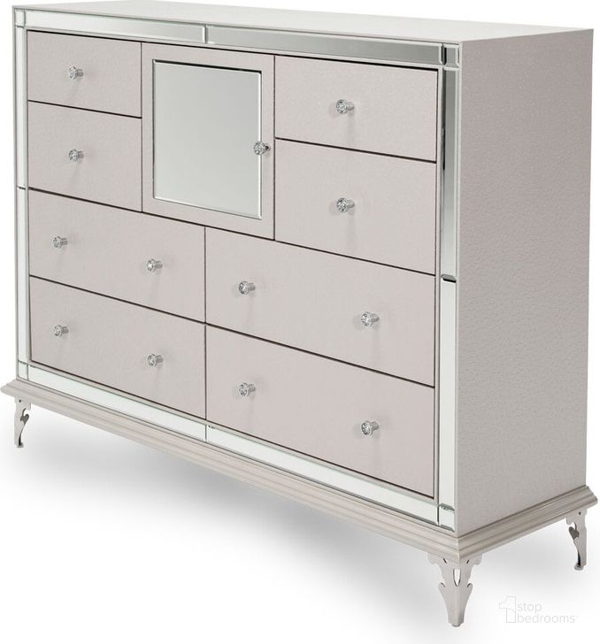 The appearance of Hollywood Loft Frost Dresser designed by AICO in the traditional interior design. This off white piece of furniture  was selected by 1StopBedrooms from Hollywood Loft Collection to add a touch of cosiness and style into your home. Sku: 9001650-104. Product Type: Dresser. Image1