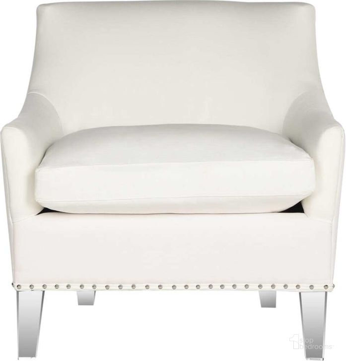 The appearance of Hollywood White and Clear Glam Tufted Acrylic White Club Chair with Nailhead Detail MCR4214A designed by Safavieh in the modern / contemporary interior design. This white piece of furniture  was selected by 1StopBedrooms from Hollywood Collection to add a touch of cosiness and style into your home. Sku: MCR4214A. Product Type: Accent Chair. Material: Stainless Steel. Image1