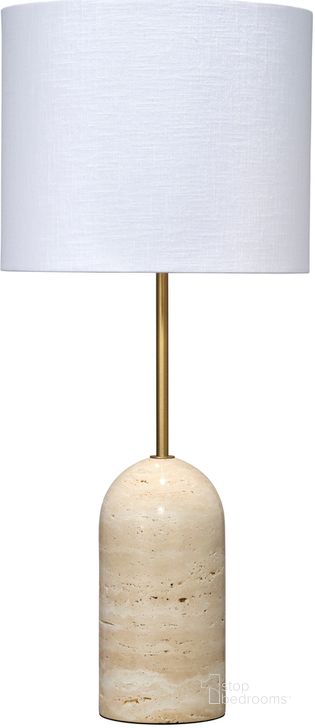 The appearance of Holt Travertine Table Lamp in Brown designed by Jamie Young Company in the traditional interior design. This brown piece of furniture  was selected by 1StopBedrooms from Holt Collection to add a touch of cosiness and style into your home. Sku: 9HOLTTLNATRA. Product Type: Table Lamp. Material: Iron. Image1