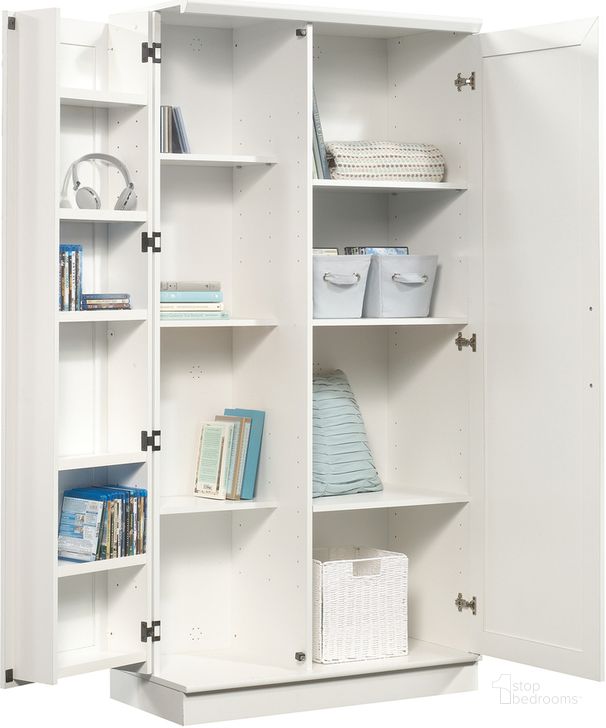The appearance of Homeplus Storage Cabinet In Soft White designed by Sauder in the transitional interior design. This soft white piece of furniture  was selected by 1StopBedrooms from HomePlus Collection to add a touch of cosiness and style into your home. Sku: 422427. Product Type: Storage Cabinet. Material: Engineered Wood. Image1
