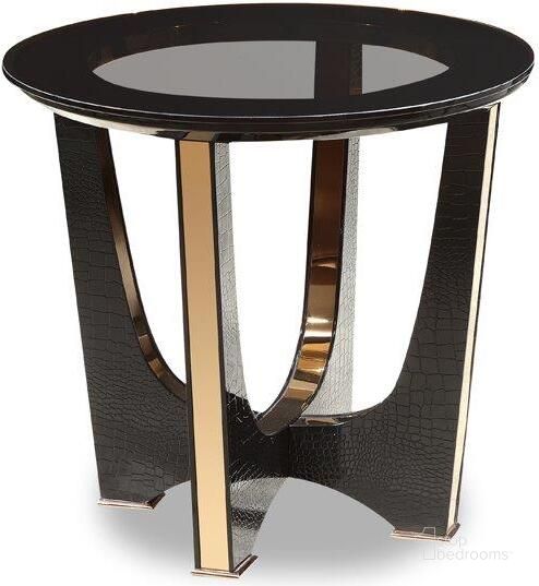 The appearance of Homeroots Black Crocodile And Rosegold End Table 284167 designed by Homeroots in the industrial interior design. This black and gold piece of furniture  was selected by 1StopBedrooms from Crocodile Collection to add a touch of cosiness and style into your home. Sku: 284167. Material: Glass. Product Type: End Table. Image1
