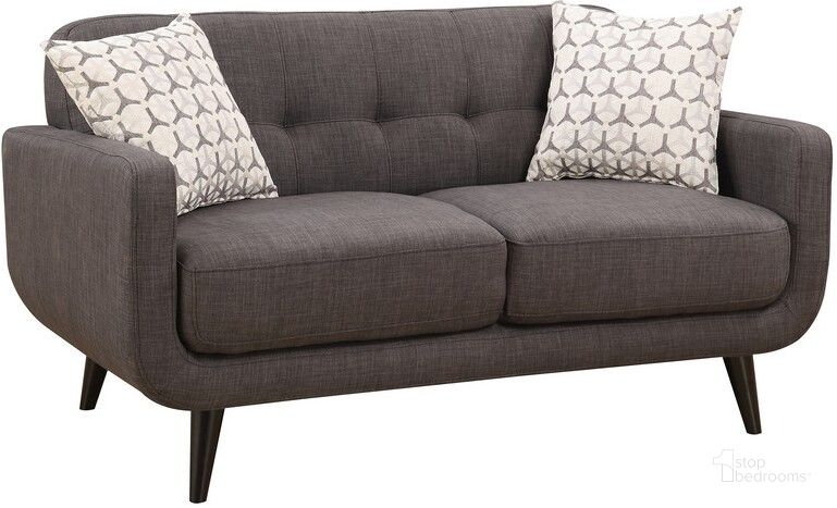 The appearance of Homeroots Charcoal Mid Century Polyester Fabric Love Seat designed by Homeroots in the modern / contemporary interior design. This charcoal piece of furniture  was selected by 1StopBedrooms from  to add a touch of cosiness and style into your home. Sku: 247986. Material: Polyester. Product Type: Loveseat. Image1