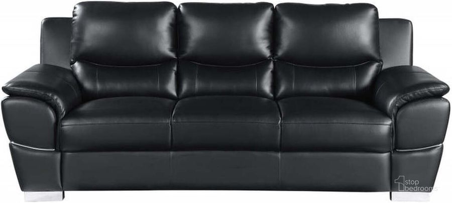 The appearance of Homeroots Chic Black Leather Sofa designed by Homeroots in the modern / contemporary interior design. This black piece of furniture  was selected by 1StopBedrooms from  to add a touch of cosiness and style into your home. Sku: 329475. Material: Leather. Product Type: Leather Sofa. Image1