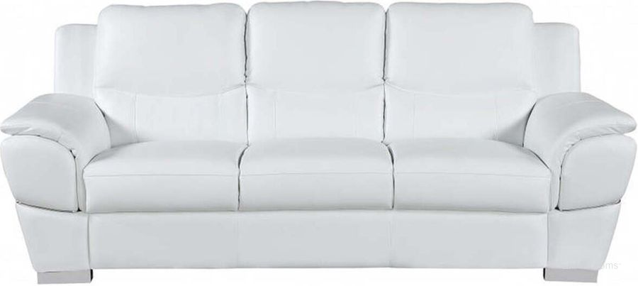 The appearance of Homeroots Chic White Leather Sofa designed by Homeroots in the modern / contemporary interior design. This white piece of furniture  was selected by 1StopBedrooms from  to add a touch of cosiness and style into your home. Sku: 329479. Material: Leather. Product Type: Leather Sofa. Image1