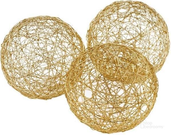 The appearance of Homeroots Gold Iron Wire Spheres Box Of 3 373741 designed by Homeroots in the modern / contemporary interior design. This gold piece of furniture  was selected by 1StopBedrooms from  to add a touch of cosiness and style into your home. Sku: 373741. Product Type: Decorative Accessory. Material: Iron.