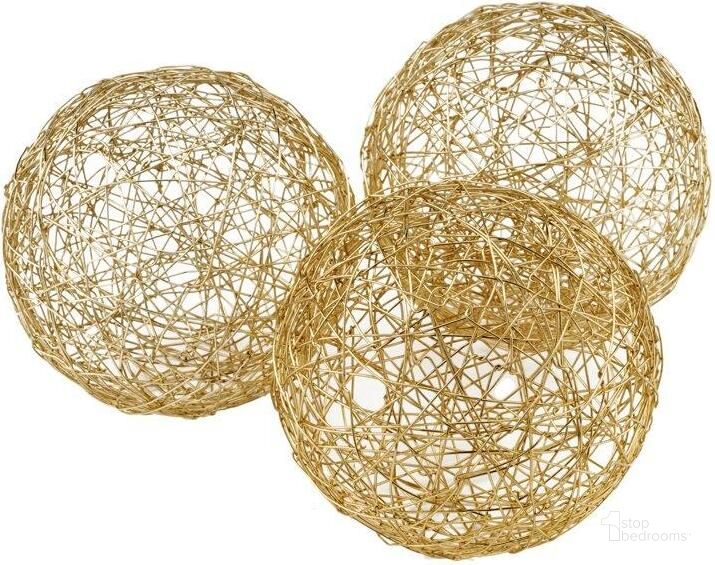 The appearance of Homeroots Gold Iron Wire Spheres Box Of 3 373742 designed by Homeroots in the modern / contemporary interior design. This gold piece of furniture  was selected by 1StopBedrooms from  to add a touch of cosiness and style into your home. Sku: 373742. Product Type: Decorative Accessory. Material: Iron.