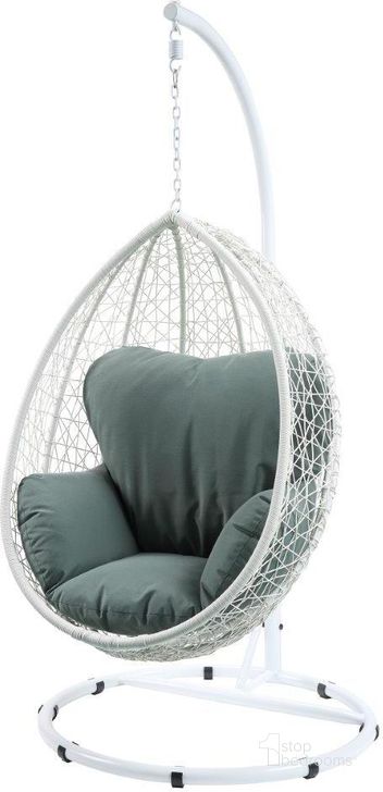 The appearance of Homeroots Green Fabric And White Wicker Patio Swing Chair With Stand designed by Homeroots in the modern / contemporary interior design. This green and white piece of furniture  was selected by 1StopBedrooms from  to add a touch of cosiness and style into your home. Sku: 318801. Material: Steel. Product Type: Living Room Chair. Image1