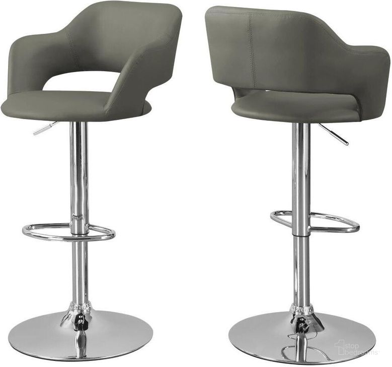 The appearance of Homeroots Light Grey Foam Metal Leather Look Barstool designed by Homeroots in the modern / contemporary interior design. This light grey piece of furniture  was selected by 1StopBedrooms from  to add a touch of cosiness and style into your home. Sku: 332766. Material: Maxfoam. Product Type: Barstool. Image1