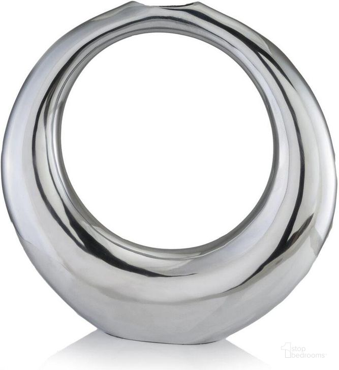 The appearance of Homeroots Silver Aluminum Ring Large Hoop Vase designed by Homeroots in the modern / contemporary interior design. This silver piece of furniture  was selected by 1StopBedrooms from  to add a touch of cosiness and style into your home. Sku: 373775. Material: Aluminium. Product Type: Vase.