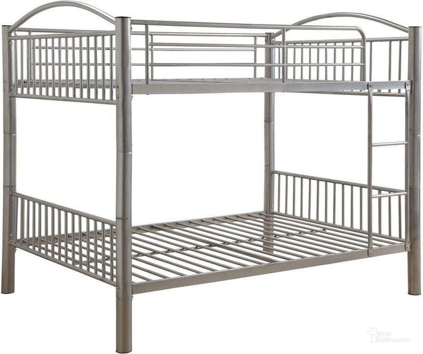The appearance of Homeroots Silver Metal Full Over Full Bunk Bed designed by Homeroots in the modern / contemporary interior design. This silver piece of furniture  was selected by 1StopBedrooms from  to add a touch of cosiness and style into your home. Sku: 286166. Bed Type: Bunk Bed. Material: Metal. Product Type: Bunk Bed. Bed Size: Full Over Full. Image1