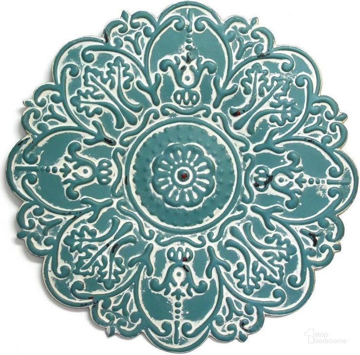 The appearance of Homeroots Small Blue Medallion Wall Decor designed by Homeroots in the rustic / southwestern interior design. This blue piece of furniture  was selected by 1StopBedrooms from Medallion Collection to add a touch of cosiness and style into your home. Sku: 321238. Material: Metal. Product Type: Wall Decor. Image1