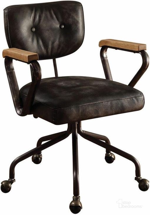 The appearance of Homeroots Vintage Black Top Grain Leather Office Chair designed by Homeroots in the industrial interior design. This vintage black piece of furniture  was selected by 1StopBedrooms from  to add a touch of cosiness and style into your home. Sku: 286611. Material: Leather. Product Type: Office Chair. Image1
