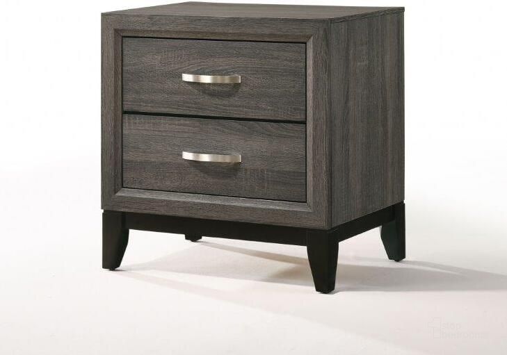 The appearance of Homeroots Weathered Gray Paper Veneer Nightstand designed by Homeroots in the modern / contemporary interior design. This weathered gray piece of furniture  was selected by 1StopBedrooms from  to add a touch of cosiness and style into your home. Sku: 318744. Product Type: Nightstand. Material: Wood Veneer. Image1