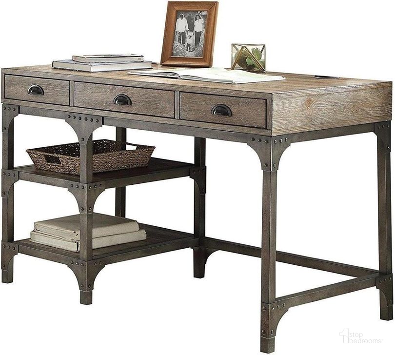 The appearance of Homeroots Weathered Oak And Antique Silver Desk designed by Homeroots in the traditional interior design. This antique silver piece of furniture  was selected by 1StopBedrooms from  to add a touch of cosiness and style into your home. Sku: 286083. Product Type: Desk. Material: Pine. Image1